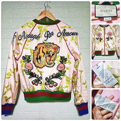 gucci pink leather bomber jacket|Gucci tiger bomber jacket.